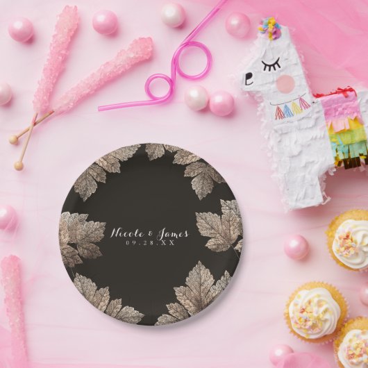 Dunkelbraun & Bronze-Blätter Rustikaler Fall Pappteller (Party)