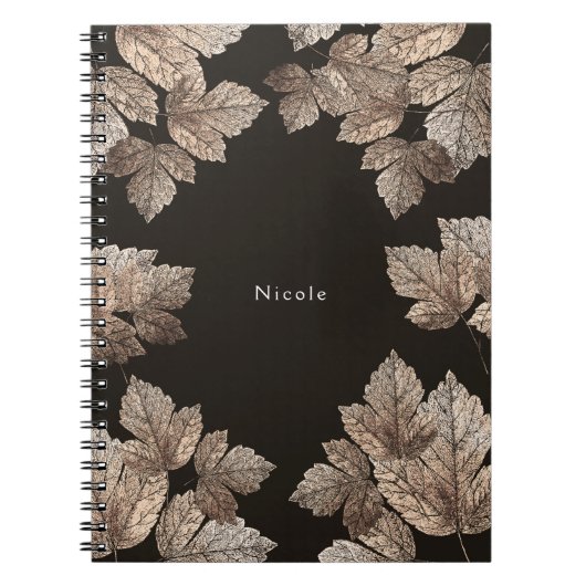 Dunkelbraun & Bronze-Blätter Rustikales Glam Custo Notizblock (Vorderseite)