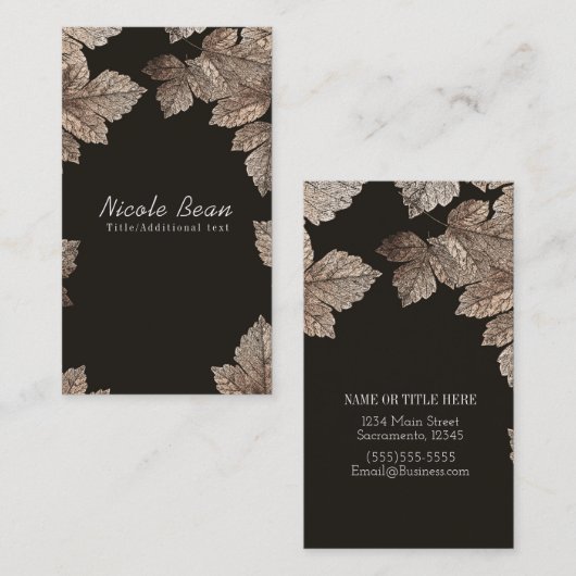 Dunkelbraun & Bronze-Blätter Rustikales Glam Custo Visitenkarte (Vorne/Hinten)