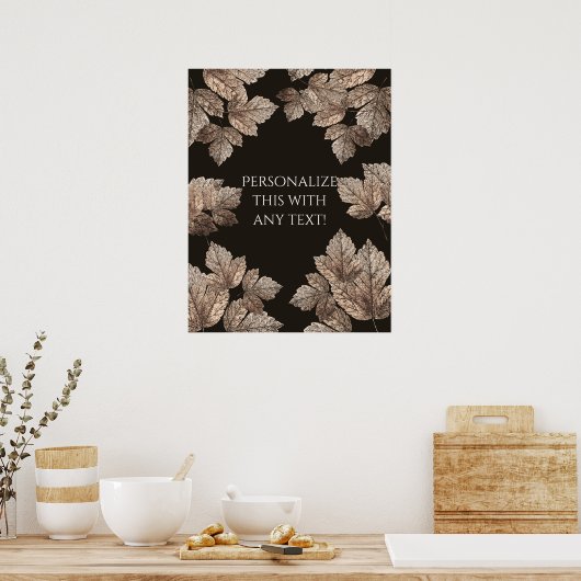 Dunkelbraun & Bronze-Blätter Rustikales Party Bann Poster (Küche)