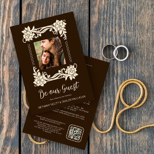 Dunkelbraun & Goldene Vintage-Retro-Ornamentrahmen Save The Date