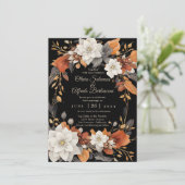 Dunkelbraun, Kaffeekaramel und beige Herbstflora Einladung (Stehend Vorderseite)