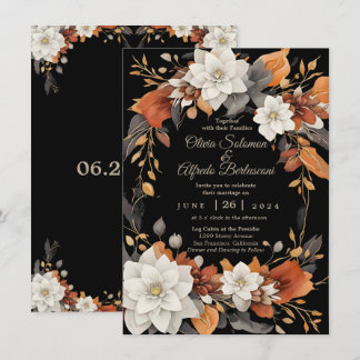 Dunkelbraun, Kaffeekaramel und beige Herbstflora Einladung