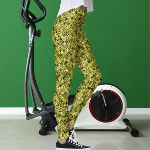Dunkelbraun Pastellgrau Gelb Glitter-Muster-Gesche Leggings