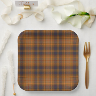 Dunkelbraun Plaid im schottischen Stil Pappteller