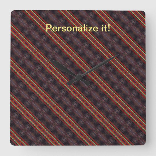 Dunkelbraun, rot, grün, gelb achsig, gespiegelt quadratische wanduhr (Vorderseite)