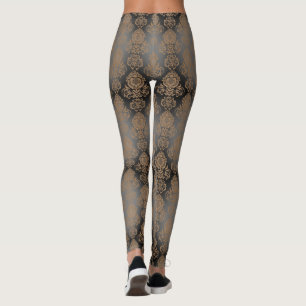 Dunkelbraun, Taupe Damask Scroll "Burnout Look" Leggings