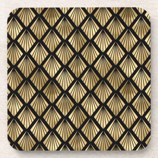 Dunkelbraun und Gold Art Deco Gemustert Getränkeuntersetzer (Vorderseite)