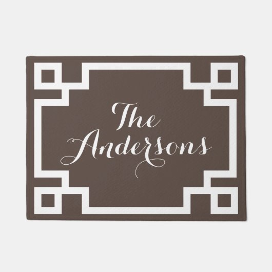 Dunkelbraun und weiß griechischer Schlüssel Monogr Fußmatte (Vorderseite)