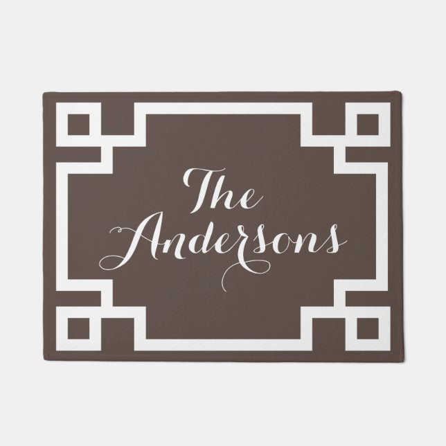 Dunkelbraun und weiß griechischer Schlüssel Monogr Fußmatte (Vorderseite)