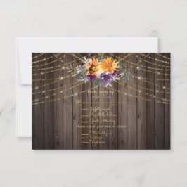 Dunkelbraune Barnboard String Lights Sonnenblumen RSVP Karte