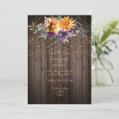 Dunkelbraune Barnboard String Lights Sonnenblumen Save The Date (Stehend Vorderseite)