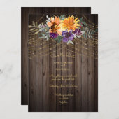 Dunkelbraune Barnboard String Lights Sonnenblumen Save The Date (Vorne/Hinten)