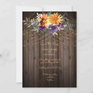 Dunkelbraune Barnboard String Lights Sonnenblumen Save The Date