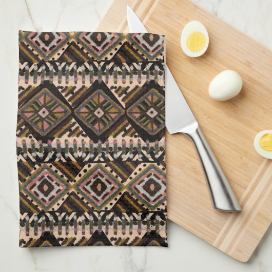 Dunkelbraune Erdfarben Schmuckstoff Ethnische Deko Geschirrtuch (Viertel Falte)