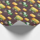 Dunkelbraune Farmfarbe Grüne Traktorkinder Geschenkpapier (Ecke)