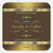 Dunkelbraune Gold-Glitzer-Grenzen-Logo Quadratischer Aufkleber (Vorderseite)