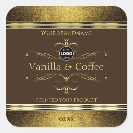 Dunkelbraune Gold-Glitzer-Grenzen-Logo Quadratischer Aufkleber (Vorderseite)