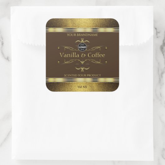 Dunkelbraune Gold-Glitzer-Grenzen-Logo Quadratischer Aufkleber (Tasche)