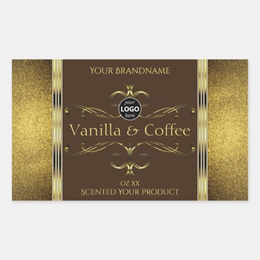 Dunkelbraune Gold-Glitzer-Grenzen-Logo Rechteckiger Aufkleber (Vorderseite)