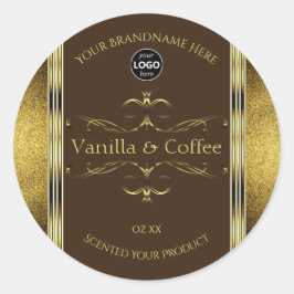 Dunkelbraune Gold-Glitzer-Grenzen-Logo Runder Aufkleber