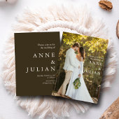 Dunkelbraune Hochzeit mit einem Foto- und QR-Code Einladung