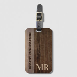 Dunkelbraune Holzgestaltung Monogramm Gepäckanhänger