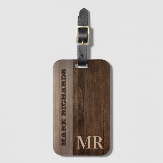 Dunkelbraune Holzgestaltung | Monogramm Gepäckanhänger (Vorderseite Vertikal)