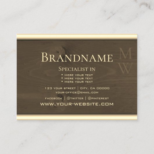 Dunkelbraune Holzplatten Holzkörner-Monogramm Visitenkarte (Rückseite)