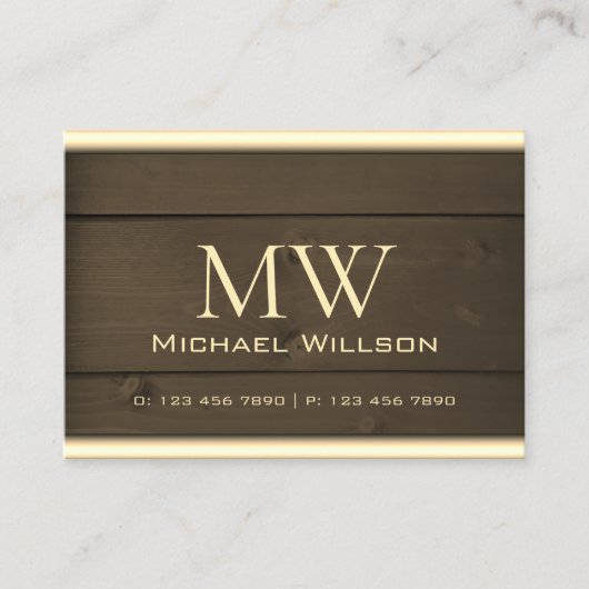 Dunkelbraune Holzplatten Holzkörner-Monogramm Visitenkarte (Vorderseite)