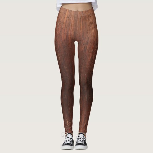 Dunkelbraune Imitate Holz Leggings (Vorderseite)