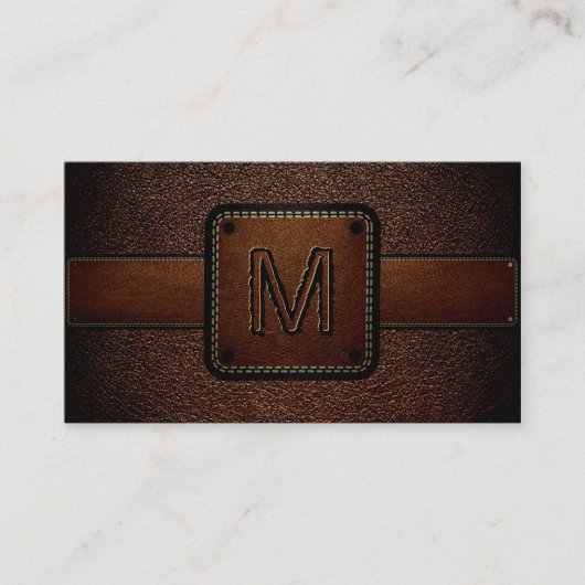 Dunkelbraune Leder Look Brown Monogram Visitenkarte (Vorderseite)