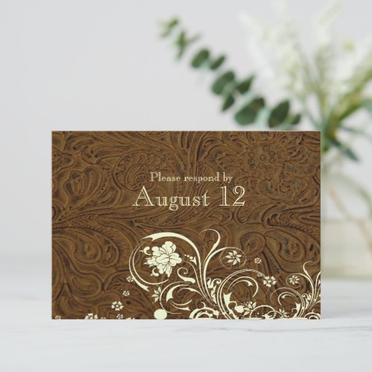 Dunkelbraune Ledercreme UAWG mit Umschlägen RSVP Karte (Stehend Vorderseite)