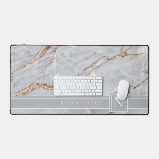 Dunkelbraune Marmormonogramm Warm-Grau-Kupfer-ID67 Schreibtischunterlage (Tastatur & Maus)