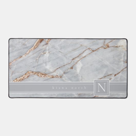 Dunkelbraune Marmormonogramm Warm-Grau-Kupfer-ID67 Schreibtischunterlage (Vorderseite)