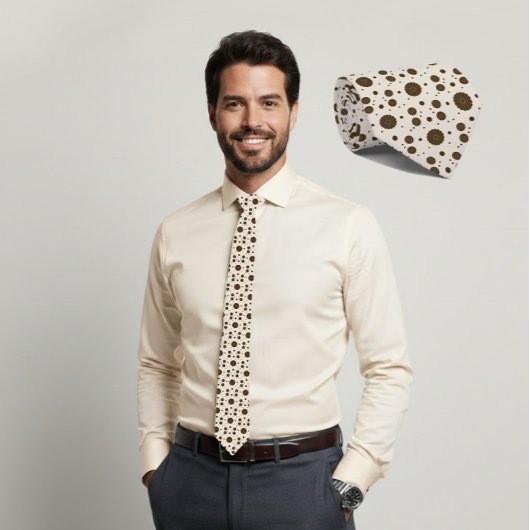 Dunkelbraune Mikro-Blumen-Beige-Krawatte Krawatte