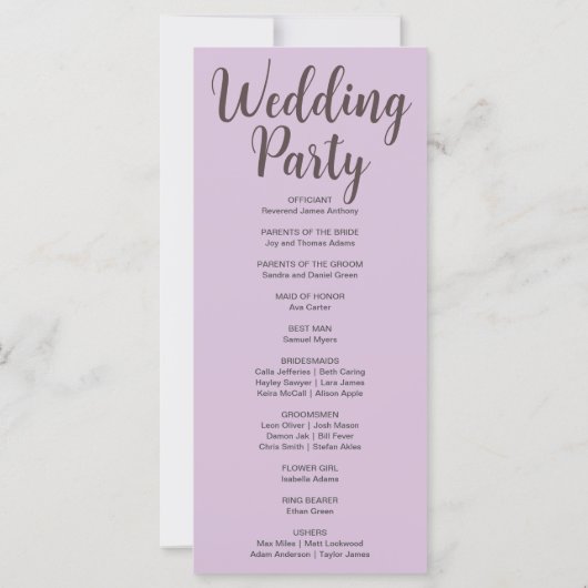 Dunkelbraune Mondphasen Lila Hochzeitsprogramm (Rückseite)