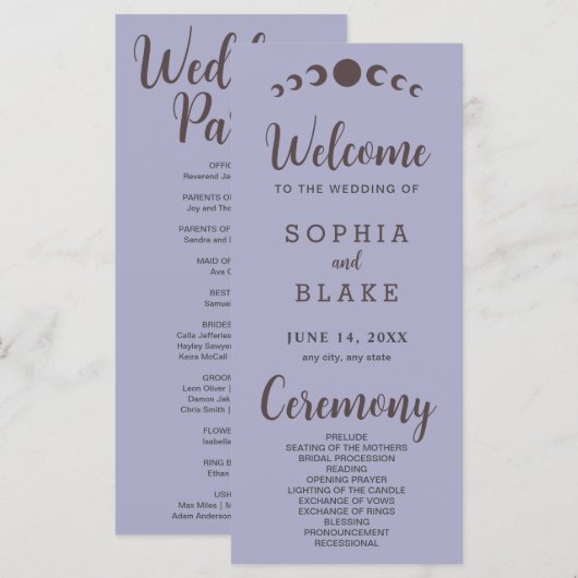 Dunkelbraune Mondphasen Silberhochzeitprogramm (Vorne/Hinten)