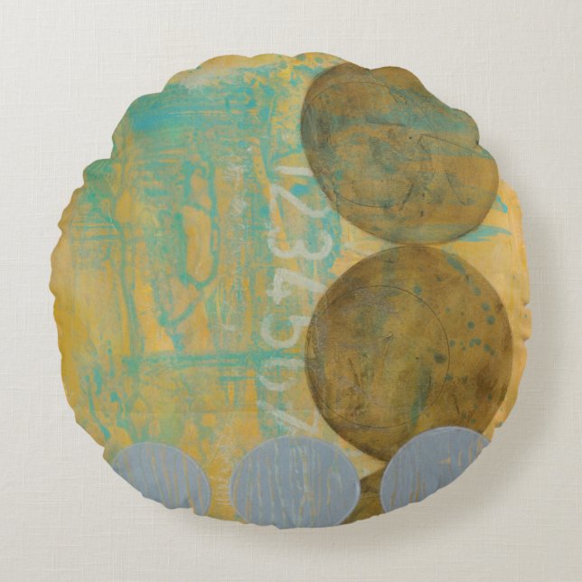 Dunkelbraune und graue Kreise mit Zahlen Rundes Kissen (Vorderseite)