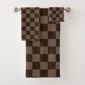 Dunkelbraune und ruhige Checkerboard Badhandtuch Set (Insitu)