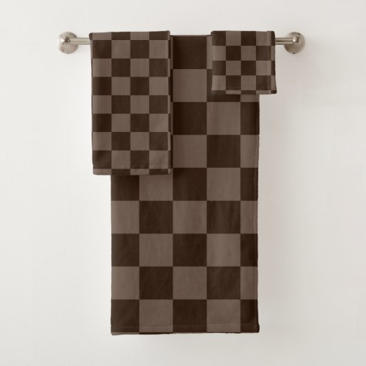 Dunkelbraune und ruhige Checkerboard Badhandtuch Set (Insitu)