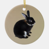 Dunkelbraune und weiße Mini-Rex-Kaninchen Keramik Ornament (Vorne)