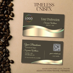 Dunkelbraune Wavy Gold Dekoration mit Logo QR Code Visitenkarte
