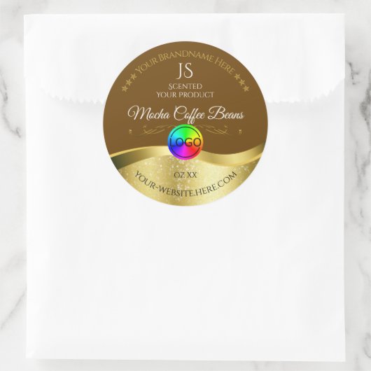Dunkelbraune Wavy Gold Logo Monogram Product Label Runder Aufkleber (Tasche)