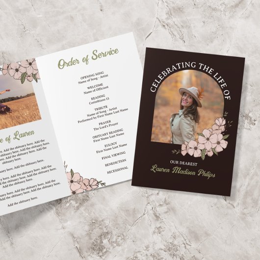 Dunkelbrauner Blumenbogen-Foto feiert Leben Programm