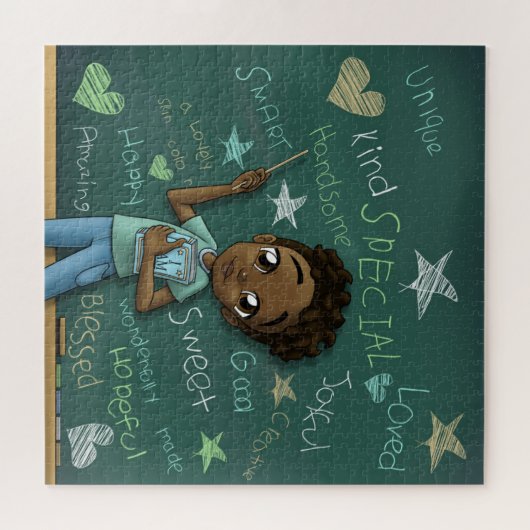 Dunkelbrauner Junge und positive Worte Puzzle (Horizontal)