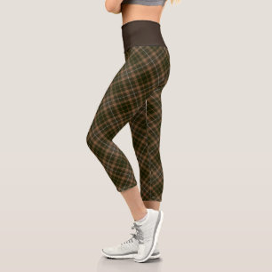 Dunkelbrauner Karierter Muster Tartan Geländerter  Capri Leggings