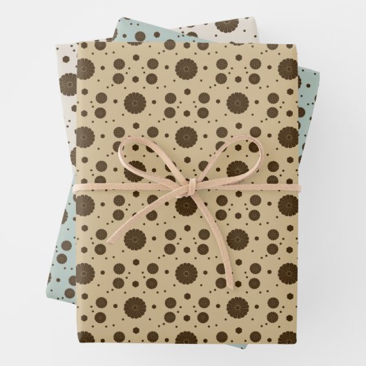Dunkelbrauner Mikro-Blumen-Sand, Salbeigrün, beige Geschenkpapier Set (Beispiel)