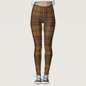 Dunkelbrauner Tartan Kariertes Muster Leggings (Vorderseite)