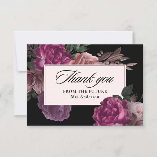 Dunkelbraunes, blumenschwarzes Brautparty Dankeskarte (Vorderseite)